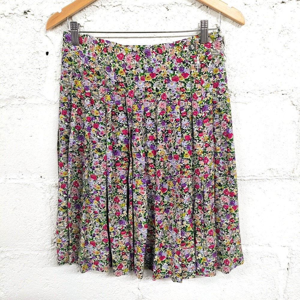Vintage Liz Claiborne Floral Skirt 10 Cottagecore Pleat Knee Length Colorful 90s